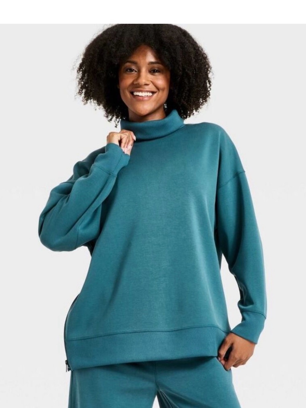 Teal Relaxed Turtleneck Sweatshirt